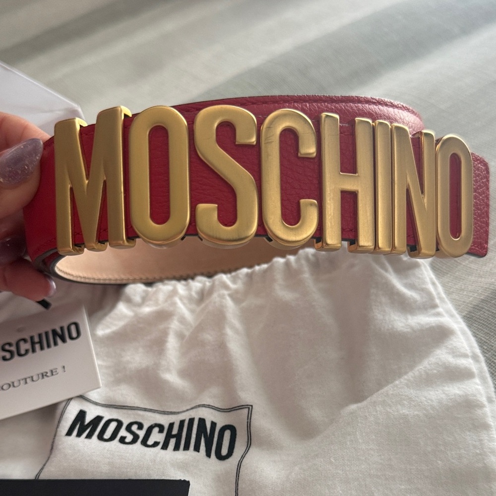 Moschino Leather Belt with Gold Lettering